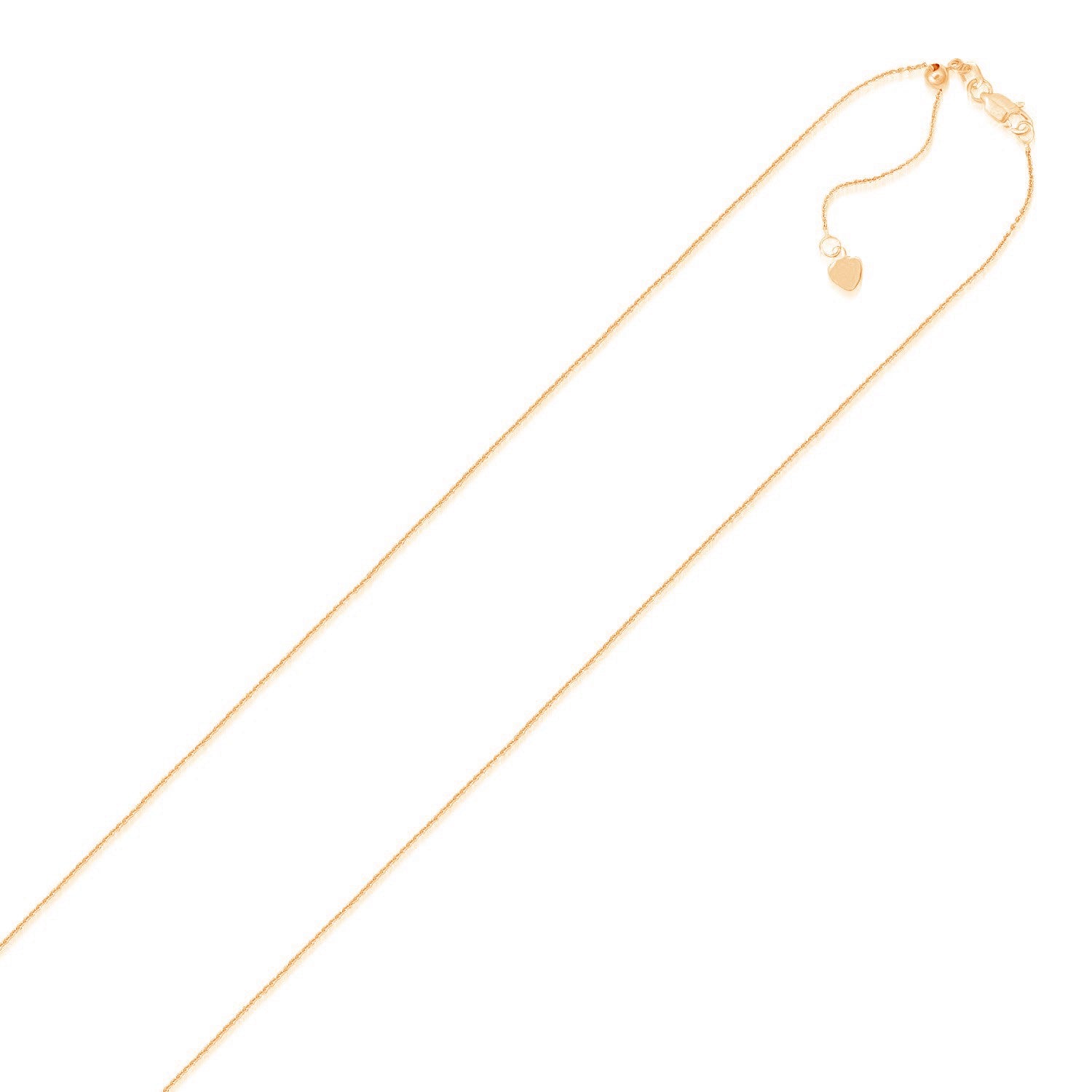 14k Rose Gold Adjustable Cable Chain (1.10 mm) in a sleek high-contrast midnight luxury editorial style